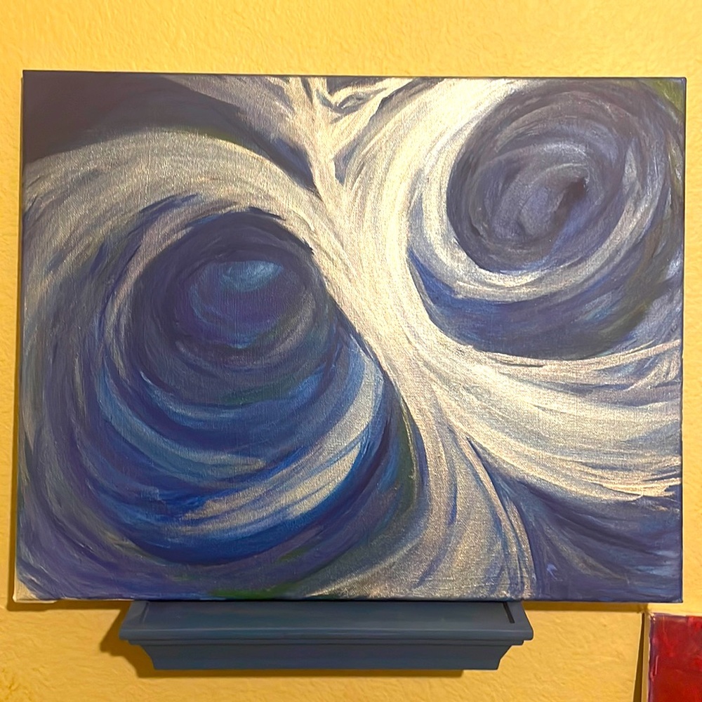 Acrylic Silver and Blue Bird Painting